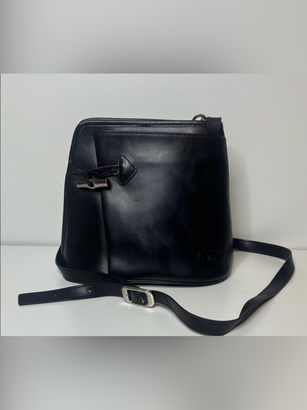 LONGCHAMP vintage Black Leather Roseau  Crossbody Black purse bag